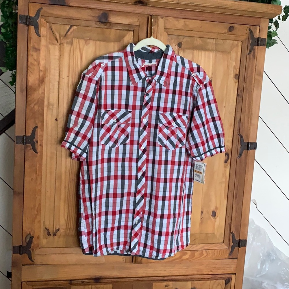 Raw edge button down shirt